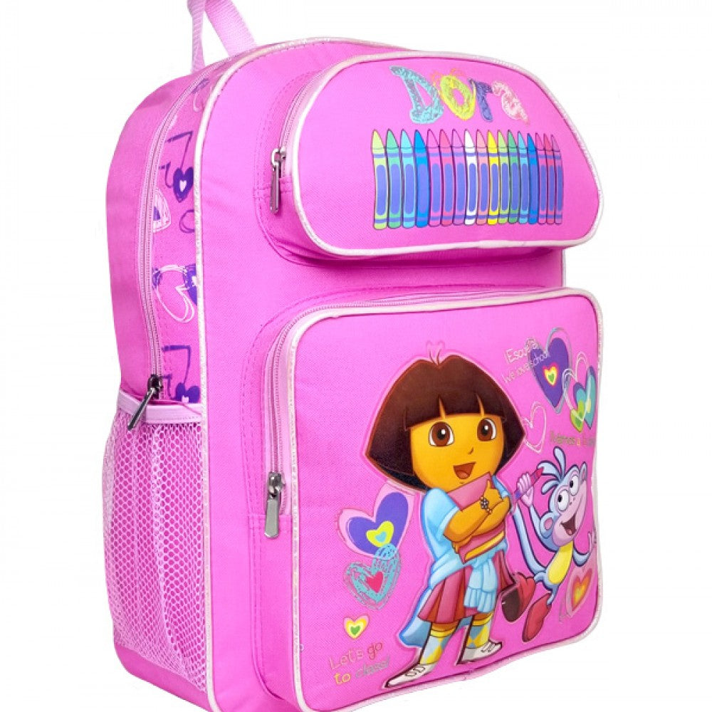 Dora the Exploarer 16 inch Backpack Boots Crayons Pink
