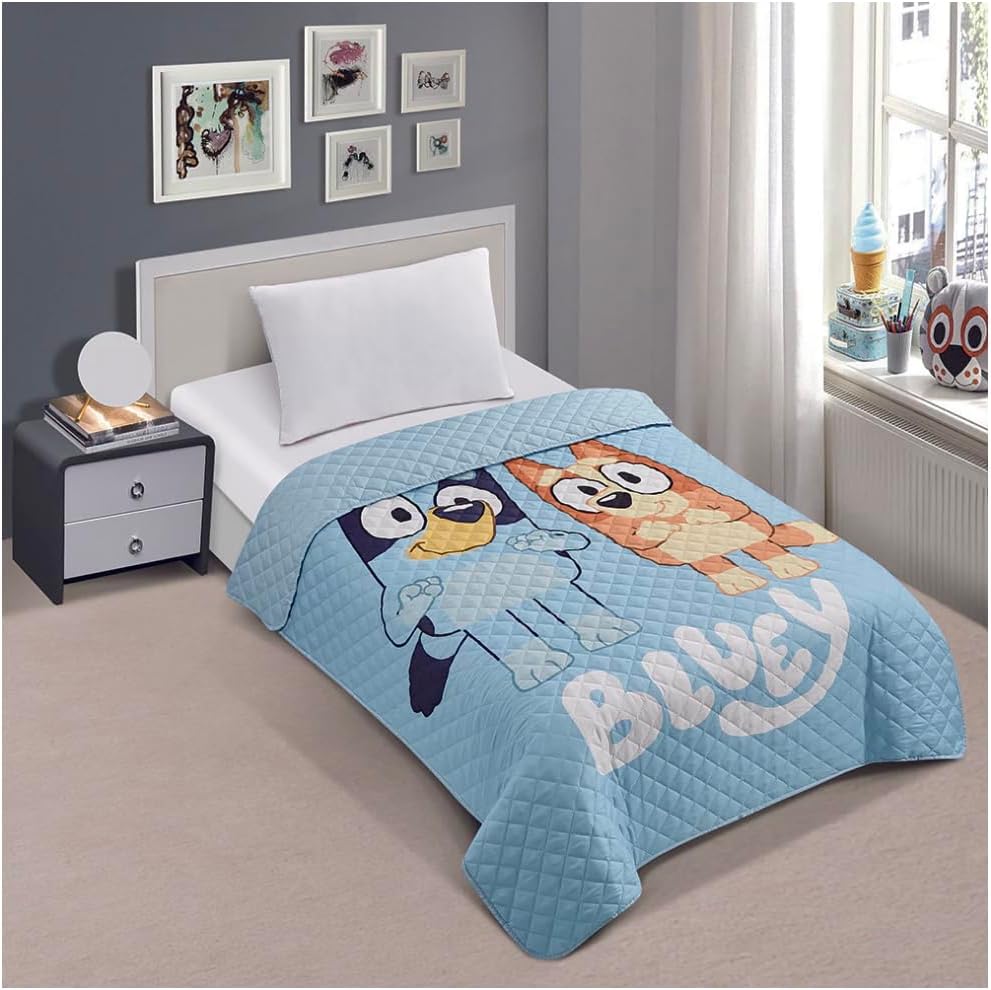 Bluey and Bingo Twin Quilted Bedspread