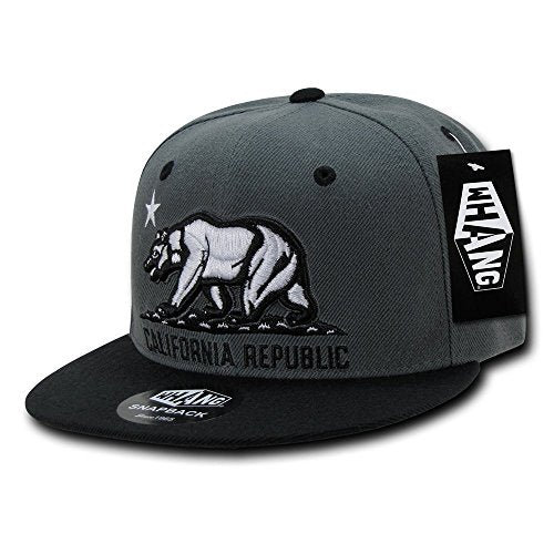 WHANG California Republic Snapbacks, Charcoal/Black