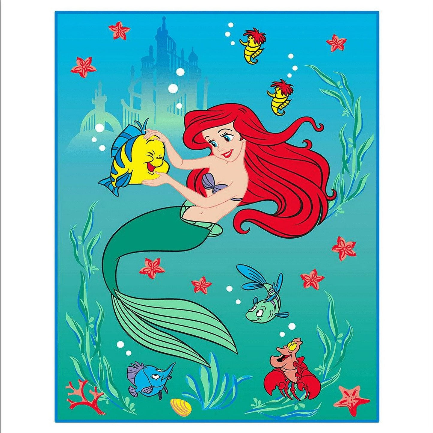 The Little Mermaid Ariel Flounder Sebastian Twin Size Super Soft Raschel Blanket 60 x 80