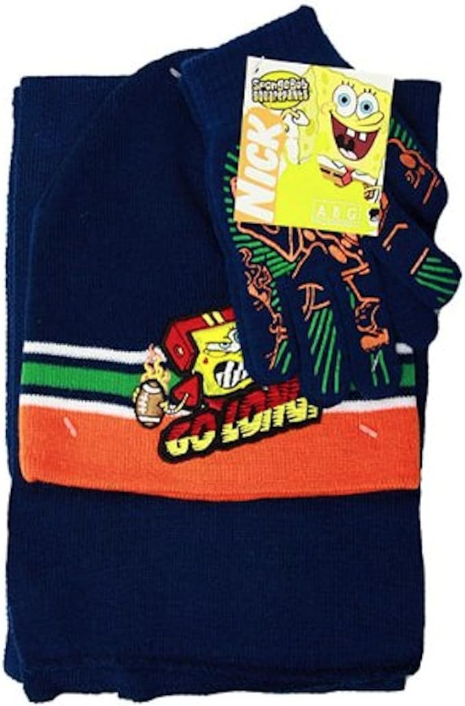 SpongeBob Squarepants Boys 3 Piece Set: GLOVES BEANIE HAT SCARF