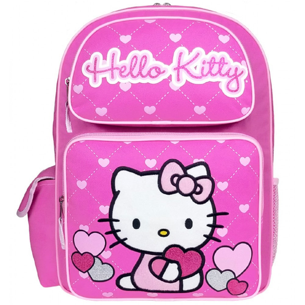 Hello Kitty Pink Large Backpack Girls School Bag - Hearts
