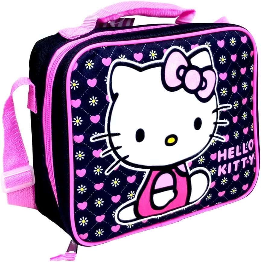 Hello Kitty Lunch Bag Box Black - Hearts Flowers