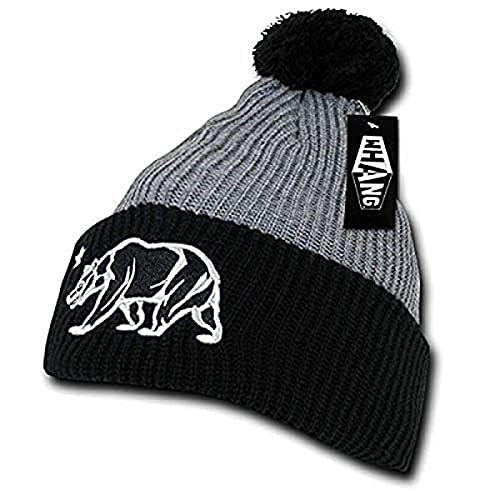 WHANG Pom Cali Bear Beanies, Heather Grey/Black