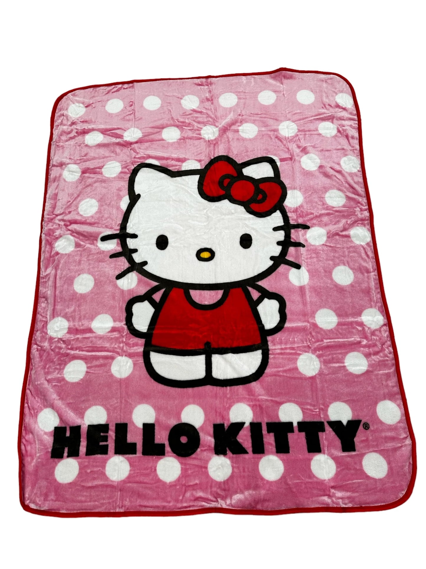 Hello Kitty Twin / Full Raschel Blanket Polka Dots Pink