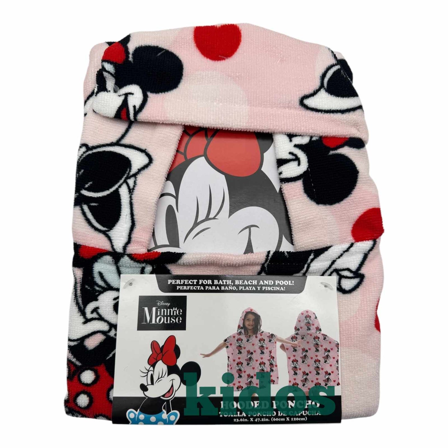 Minnie Mouse Hooded Poncho Beach Towel Bath Pool Hearts