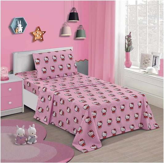 Sanrio Hello Kitty Twin Size Bed Sheet Set 3 Pieces Pink