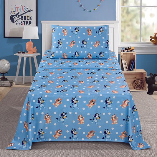 Bluey Blue Polka Dots Twin Sheet Kids Set 3 pieces