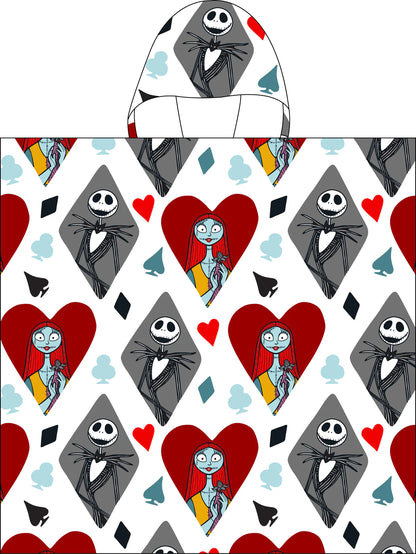 The Nightmare Before Christmas Jack and Sally Hooded Poncho Beach Towel Bath Pool Pair of Aces