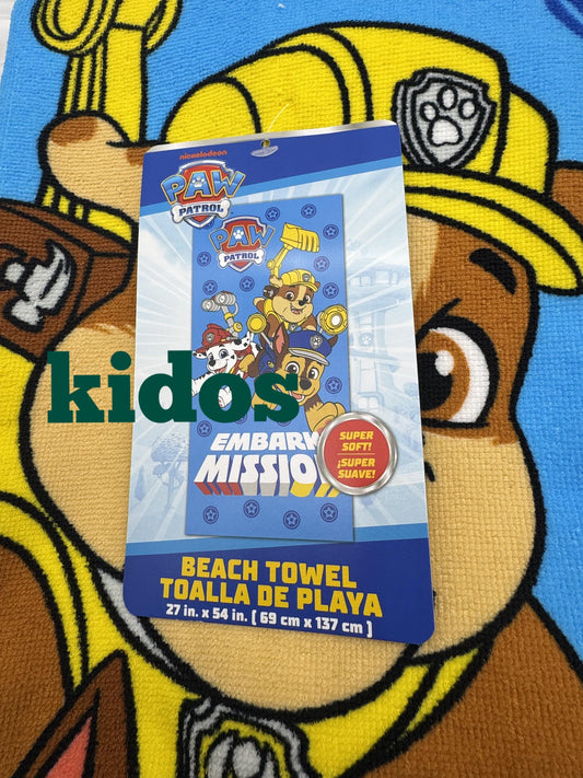 Paw Patrol Marshall Chase Rubble Mission Beach Pool Bath Towel  27in x 54 in