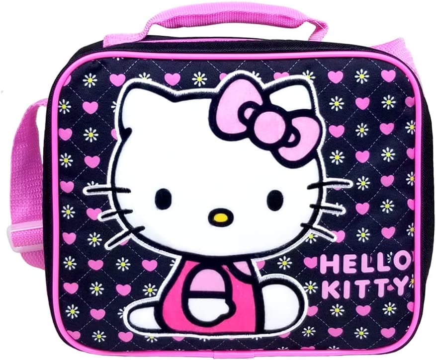 Hello Kitty Lunch Bag Box Black - Hearts Flowers