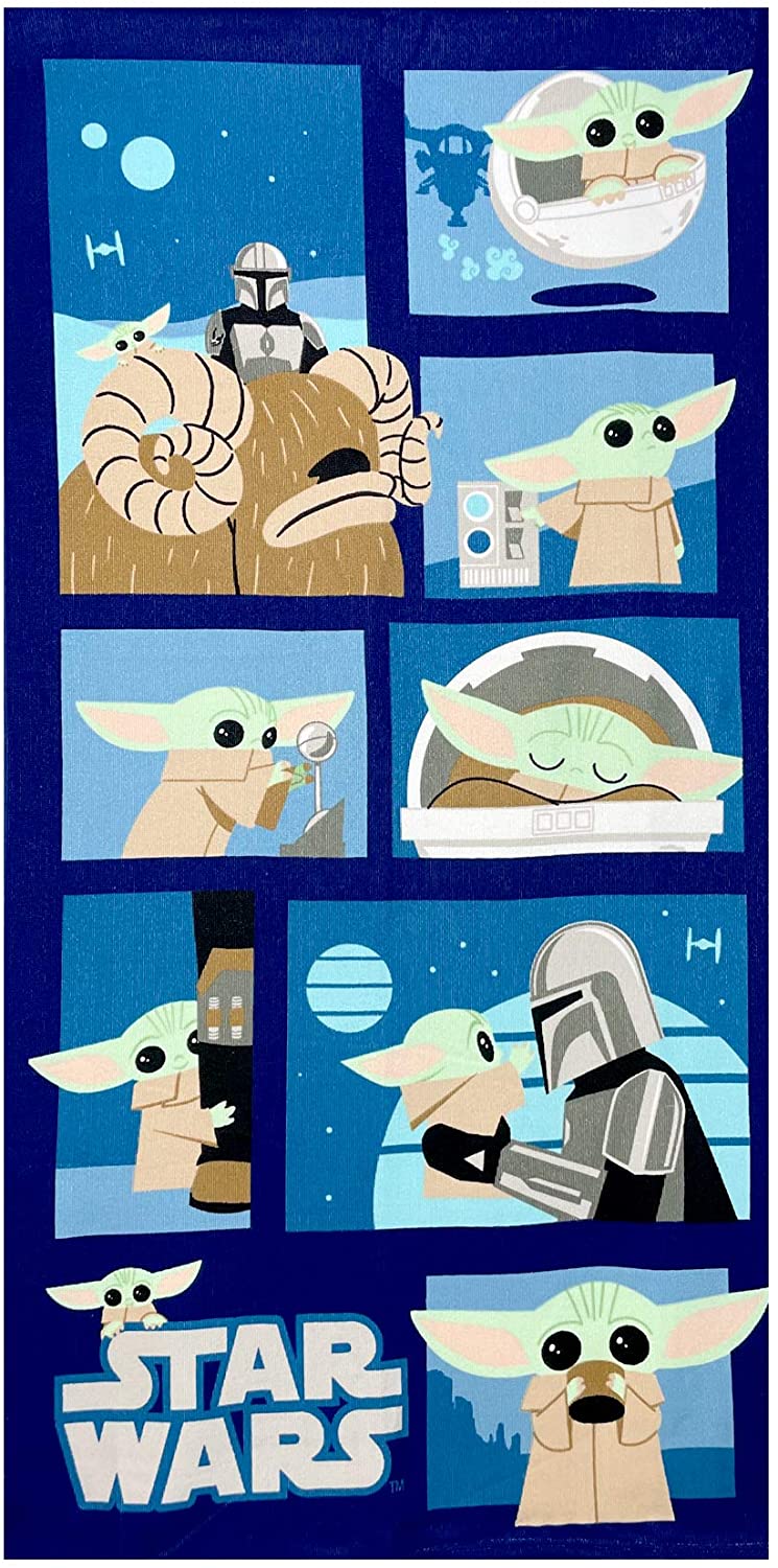Star Wars Mandalorian and Baby Yoda Beach Towel 27 x 54 inch (69cm x 137cm)