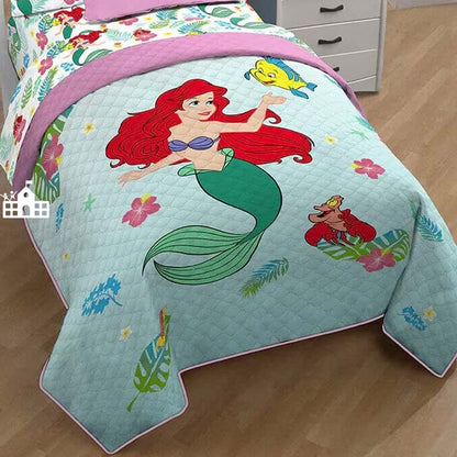 The Little Mermaid Ariel Quilted Comforter and Pillow Sham Set Twin Bed - 2 Piece Set