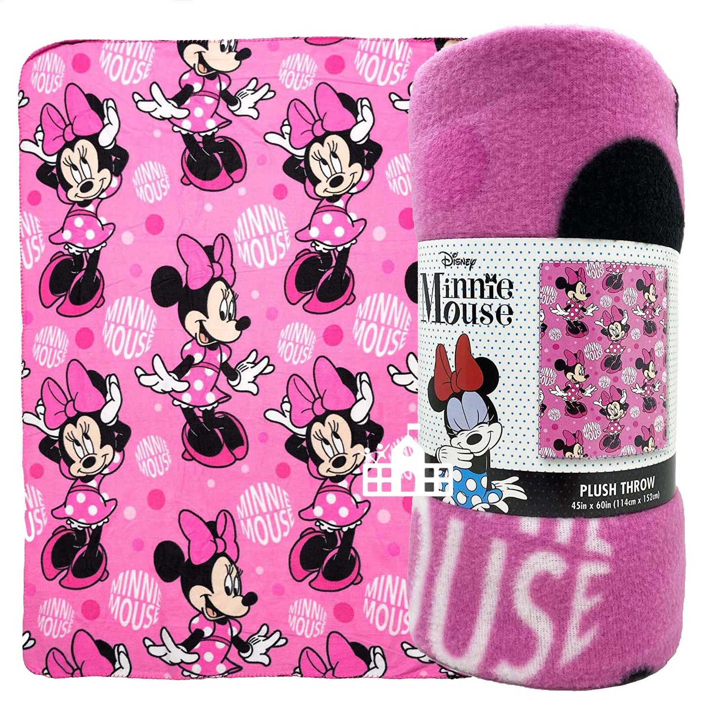 Minnie Mouse Plush Throw Blanket 45" x 60" Allover Print Pink 114 x 152cm
