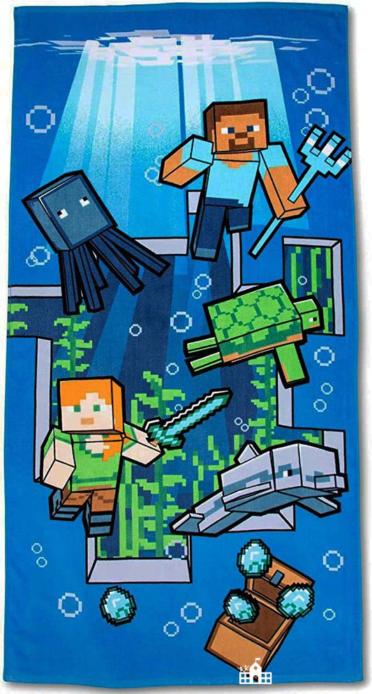 Minecraft Underwater Adventure Beach Bath Towel 27 x 54 in (69 x 137 cm)